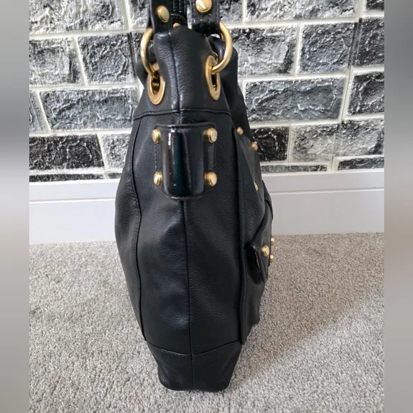 b. makowsky Women's  Black Leather Handbag with Gold Accents - Picture 5 of 13